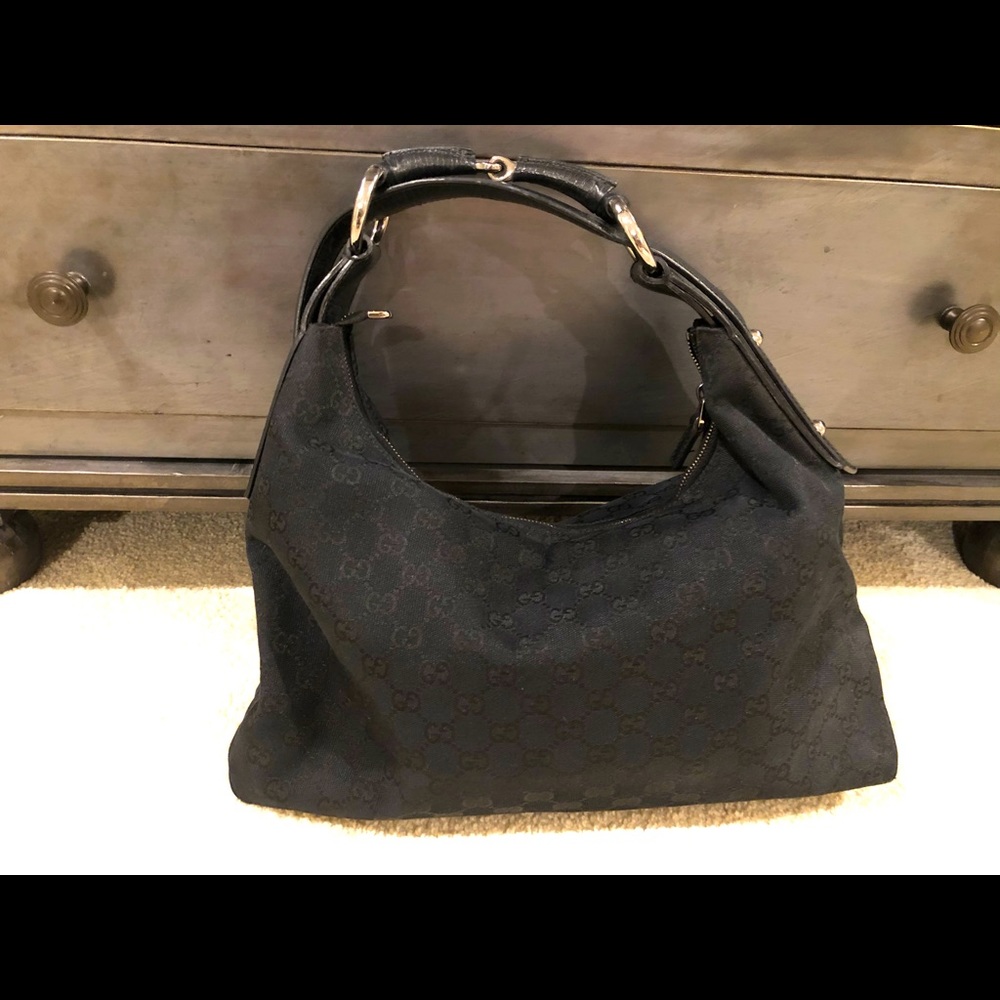 Vintage Gucci Black Canvas Horsebit Bag